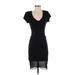 RACHEL Rachel Roy Casual Dress - Mini Plunge Short sleeves: Black Solid Dresses - Women's Size Small