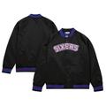 Men's Mitchell & Ness Black Philadelphia 76ers Hardwood Classics Throwback Wordmark Raglan Full-Snap Jacket