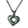 Amor,'Guatemalan Natural Dark Green Jade Heart Pendant Necklace'