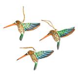 'Set of 3 Hand-Painted Hummingbird Ornaments from Bali'