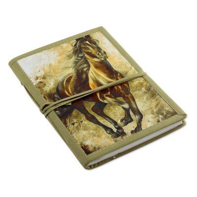 Wild Horse Freedom,'Green Wild Horse Theme Handmade Paper Journal from India'