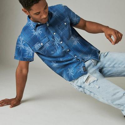 Lucky Brand Indigo Palm Print Utility Short Sleeve Shirt - Men's Clothing Outerwear Shirt Jackets, Size S