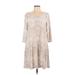 JBS Casual Dress - A-Line Scoop Neck 3/4 sleeves: Tan Dresses - Women's Size Large
