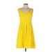 Nine West Casual Dress - A-Line Scoop Neck Sleeveless: Yellow Print Dresses - Women's Size 10