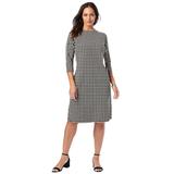 Plus Size Women's Stretch Cotton Boatneck Shift Dress by Jessica London in White Houndstooth (Size 24 W) Stretch Jersey w/ 3/4 Sleeves