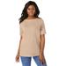 Plus Size Women's Stretch Cotton Cuff Tee by Jessica London in New Khaki (Size 34/36) Short-Sleeve T-Shirt