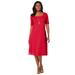 Plus Size Women's Stretch Cotton Square Neck Midi Dress by Jessica London in Vivid Red (Size 22/24)