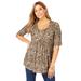 Plus Size Women's Stretch Knit Pleated Tunic by Jessica London in New Khaki Shadow Leopard (Size 30/32) Long Shirt