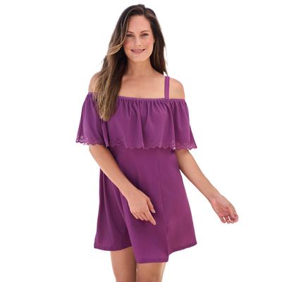 Plus Size Women's Laser-Cut Off-The-Shoulder Swim Dress by Swim 365 in Spice (Size 16)
