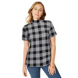 Plus Size Women's Short Sleeve Mock Neck by Jessica London in Black Box Plaid (Size S)