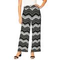 Plus Size Women's Everyday Stretch Knit Wide Leg Pant by Jessica London in Black Brushstroke Chevron (Size 30/32) Soft Lightweight Wide-Leg