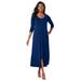 Plus Size Women's Double Layered Dress by Jessica London in Evening Blue (Size 18/20) Stretch Jersey w/ 3/4 Sleeves