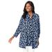 Plus Size Women's Georgette Button Front Tunic by Jessica London in Navy Simple Leopard (Size 20 W) Sheer Long Shirt