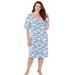 Plus Size Women's Shirred Short-Sleeve Sleepshirt by Catherines in Ocean Blue Cloud (Size M)