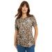 Plus Size Women's Short-Sleeve Crewneck One + Only Tee by June+Vie in Natural Cheetah (Size 18/20)