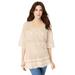 Plus Size Women's Fringed Crochet Sweater by Roaman's in Oatmeal (Size 2X)