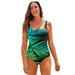 Plus Size Women's Chlorine Resistant Square Neck Tummy Control One Piece Swimsuit by Swimsuits For All in Green Electric Palm (Size 24)