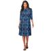 Plus Size Women's Ultrasmooth® Fabric Boatneck Swing Dress by Roaman's in Blue Mirrored Medallion (Size 42/44)