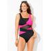 Plus Size Women's Mesh Colorblock Wrap One Piece Swimsuit by Swimsuits For All in New Black Pink (Size 14)