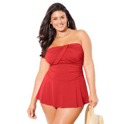 Plus Size Women's Ruched Skirted Swimdress by Swimsuits For All in Grenadine (Size 10)