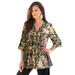 Plus Size Women's Tara Pleated Big Shirt by Roaman's in Olive Watercolor Flower (Size 16 W) Top