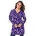 Plus Size Women's Long-Sleeve V-Neck Ultimate Tunic by Roaman's in Midnight Violet Fan Floral (Size 5X) Long Shirt
