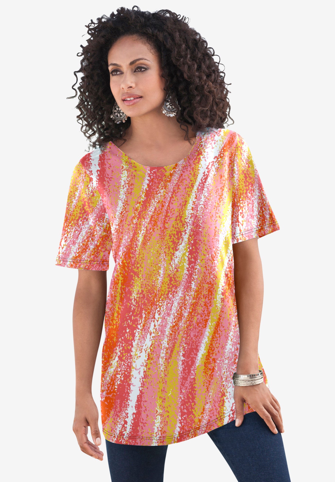 Plus Size Women's Plus Size Cotton Ultimate Crewneck Tee by Roaman's in Warm Textured Stripe (Size 5X) Shirt