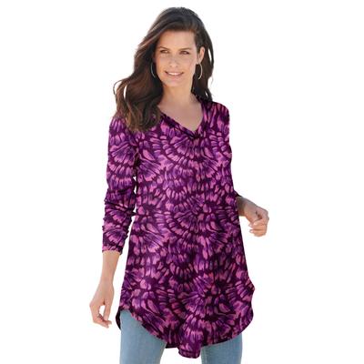 Plus Size Women's V-Neck Thermal Tunic by Roaman's in Dark Berry Tie Dye Texture (Size 38/40) Long Sleeve Shirt