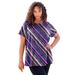 Plus Size Women's Swing Ultimate Tee with Keyhole Back by Roaman's in Navy Watercolor Stripe (Size M) Short Sleeve T-Shirt