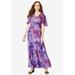 Plus Size Women's Flutter-Sleeve Crinkle Dress by Roaman's in Lavender Tie Dye Floral (Size 30/32)
