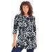 Plus Size Women's Boatneck Ultimate Tunic with Side Slits by Roaman's in Black Watercolor Leaves (Size 14/16) Long Shirt