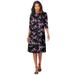 Plus Size Women's Ultrasmooth® Fabric Boatneck Swing Dress by Roaman's in Purple Rose Floral (Size 42/44)