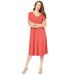 Plus Size Women's Ultrasmooth® Fabric V-Neck Swing Dress by Roaman's in Sunset Coral (Size 42/44)