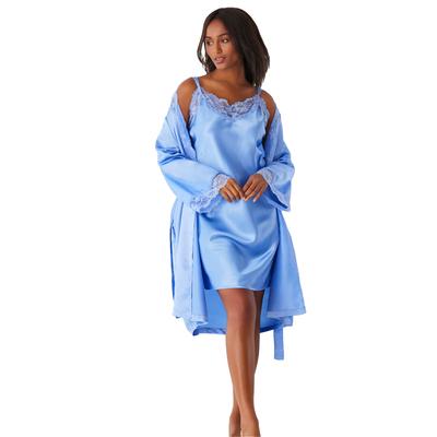 Plus Size Women's The Luxe Satin Short Peignoir Set by Amoureuse in French Blue (Size 4X) Pajamas