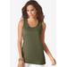 Plus Size Women's Scoopneck Tank by Roaman's in Dark Olive Green (Size M) Top 100% Cotton Layering A-Shirt