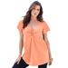 Plus Size Women's Flutter-Sleeve Sweetheart Ultimate Tee by Roaman's in Orange Melon (Size 42/44) Long T-Shirt Top