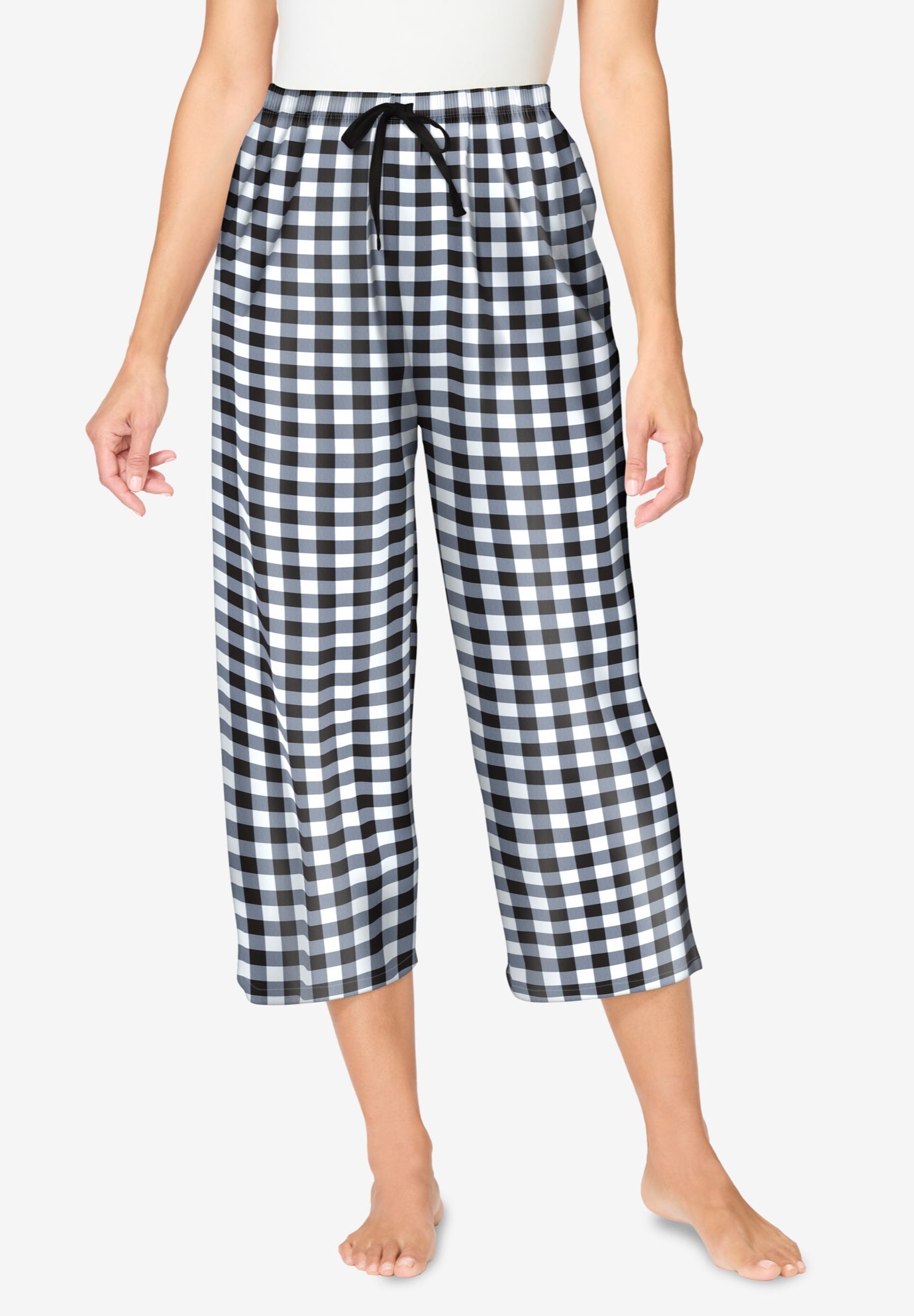 Plus Size Women's Woven Sleep Capri Pant by Dreams & Co. in Black White Check (Size 6X)