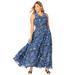 Plus Size Women's Georgette Flyaway Maxi Dress by Jessica London in Navy Painted Scroll (Size 36 W)