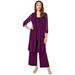 Plus Size Women's Three-Piece Lace & Sequin Duster Pant Set by Roaman's in Dark Berry (Size 20 W) Formal Evening