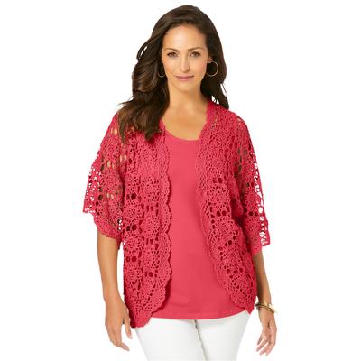 Plus Size Women's Crochet Cardigan by Jessica London in Bright Red (Size 18/20) Sweater