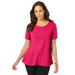 Plus Size Women's Stretch Cotton Trapeze Tee by Jessica London in Pink Burst (Size 1X)