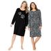 Plus Size Women's 2-Pack Long-Sleeve Sleepshirt by Dreams & Co. in Black Animal Paw (Size 1X/2X) Nightgown