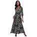 Plus Size Women's Stretch Knit Faux Wrap Maxi Dress by The London Collection in Grey Painterly Cheetah (Size 28 W)