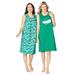 Plus Size Women's 2-Pack Sleeveless Sleepshirt by Dreams & Co. in Tropical Emerald Cat (Size 26/28) Nightgown