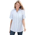 Plus Size Women's Short-Sleeve Button Down Seersucker Shirt by Woman Within in Royal Navy Rainbow Stripe (Size 4X)