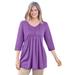 Plus Size Women's Smocked Henley Trapeze Tunic by Woman Within in Pretty Violet (Size 14/16)