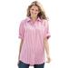 Plus Size Women's Short-Sleeve Button Down Seersucker Shirt by Woman Within in Raspberry Sorbet Pop Stripe (Size 2X)