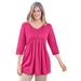 Plus Size Women's Smocked Henley Trapeze Tunic by Woman Within in Raspberry Sorbet (Size 22/24)