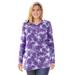 Plus Size Women's Perfect Printed Long-Sleeve V-Neck Tunic by Woman Within in Petal Purple Tie Dye (Size 3X)