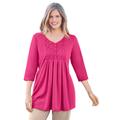 Plus Size Women's Smocked Henley Trapeze Tunic by Woman Within in Raspberry Sorbet (Size 14/16)